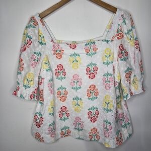 Draper James RSVP Floral Eyelet Puff-Shoulder Top